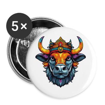 Kronenbullen: bunter Kopf-Print - Buttons groß 56 mm (5er Pack) - Weiß - Vorne