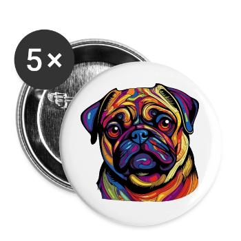Farbexplosion Pug Portrait - Buttons groß 56 mm (5er Pack) - Weiß - Vorne