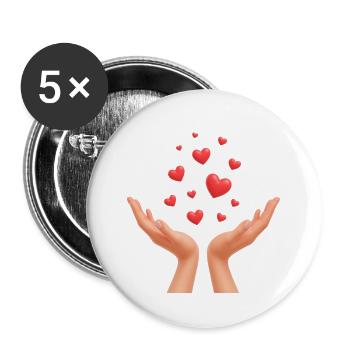 Hände, die Herzen sammeln - Buttons groß 56 mm (5er Pack) - Weiß - Vorne