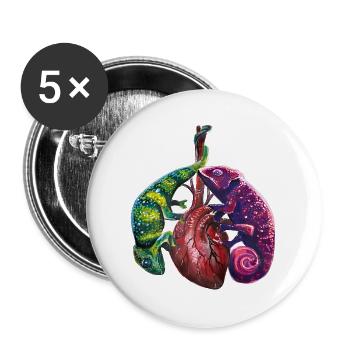 Chamäleons auf menschlichem Herz - Buttons groß 56 mm (5er Pack) - Weiß - Vorne