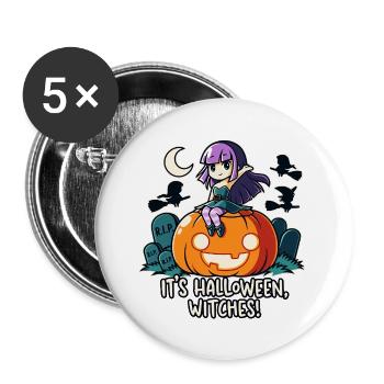 Halloweenhexen - Buttons groß 56 mm (5er Pack) - Weiß - Vorne