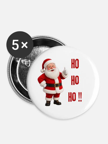 Weihnachtsmann Ho Ho Ho Fest - Buttons groß 56 mm (5er Pack) - Weiß