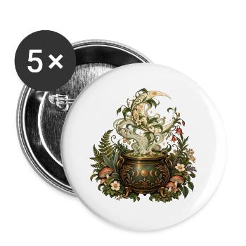 Mystischer Mondkessel im Kräuterwald - Buttons groß 56 mm (5er Pack) - Weiß - Vorne