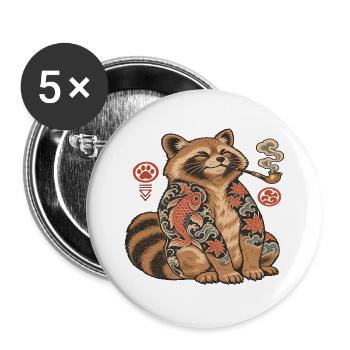 Katzenkoi Tattoo mit Pfeife - Buttons groß 56 mm (5er Pack) - Weiß - Vorne