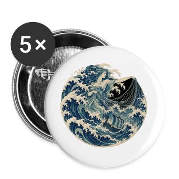 Rán – die Meeresgöttin in der großen Welle - Buttons groß 56 mm (5er Pack) - Weiß - Vorne