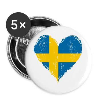 Schweden Herzflagge Grunge - Buttons groß 56 mm (5er Pack) - Weiß - Vorne