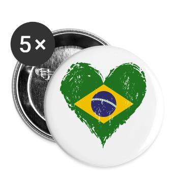 Brasilien Herzflagge Grunge - Buttons groß 56 mm (5er Pack) - Weiß - Vorne