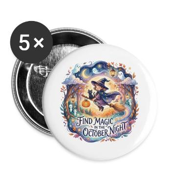 Magische Nacht Oktober Hexe und Geister - Buttons groß 56 mm (5er Pack) - Weiß - Vorne