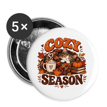 Katzengemütliche Herbstsaison - Buttons groß 56 mm (5er Pack) - Weiß - Vorne
