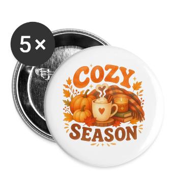 Herbst-Kokonsaison - Buttons groß 56 mm (5er Pack) - Weiß - Vorne