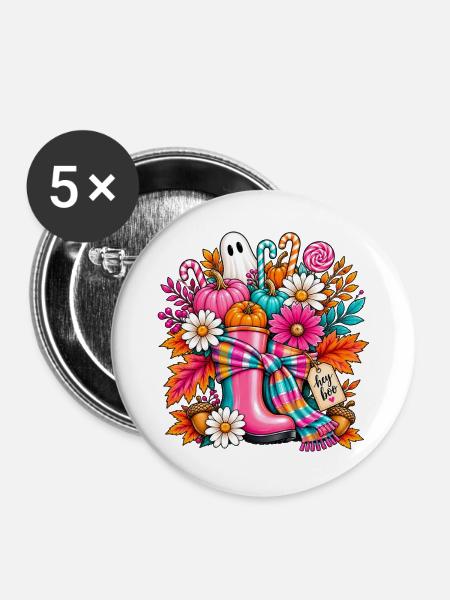 Hey Boo Herbst-Halloween - Buttons groß 56 mm (5er Pack) - Weiß