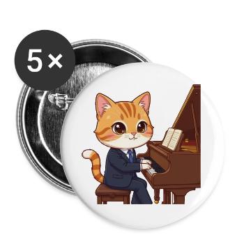 Jazz-Katze im Anzug am Klavier - Buttons groß 56 mm (5er Pack) - Weiß - Vorne
