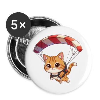 Katzen Fallschirm Paraglide Katze Abenteuer - Buttons groß 56 mm (5er Pack) - Weiß - Vorne