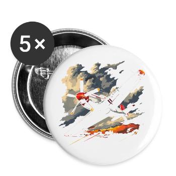 Propeller Flugzeug Grafik - Buttons groß 56 mm (5er Pack) - Weiß - Vorne