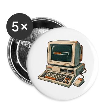 Retro-Computer Pixelästhetik - Buttons groß 56 mm (5er Pack) - Weiß - Vorne