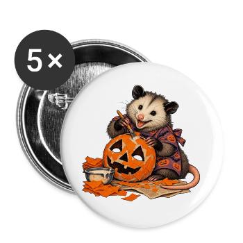Opossum bastelt eine Pappmaché-Kürbismaske - Buttons groß 56 mm (5er Pack) - Weiß - Vorne
