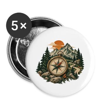 Kompasspfad im Bergwald - Buttons groß 56 mm (5er Pack) - Weiß - Vorne