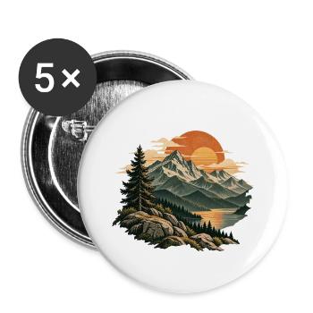 Abendrot am Bergsee - Buttons groß 56 mm (5er Pack) - Weiß - Vorne