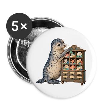 Seehund ordnet Muscheln und Seeglas - Buttons groß 56 mm (5er Pack) - Weiß - Vorne
