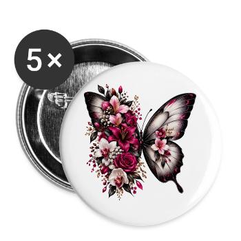 Flügelpoesie Blüten-Schmetterling - Buttons groß 56 mm (5er Pack) - Weiß - Vorne