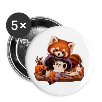 Roter Panda bemalt eine Geistertasse - Buttons groß 56 mm (5er Pack) - Weiß - Vorne