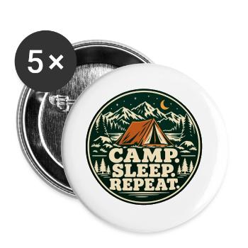 Camp. Sleep. Repeat. – Retro-Campingabzeichen - Buttons groß 56 mm (5er Pack) - Weiß - Vorne