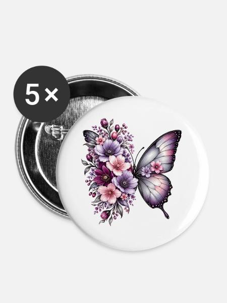 Blütenfalter Traumpracht - Buttons groß 56 mm (5er Pack) - Weiß