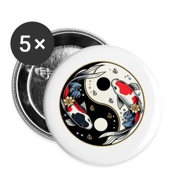 Yin Yang Koi - Buttons groß 56 mm (5er Pack) - Weiß - Vorne
