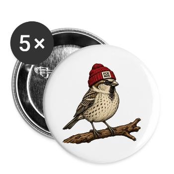 Spatz mit Mütze - FCK NZS - Statement gegen Rechts - Buttons groß 56 mm (5er Pack) - Weiß - Vorne