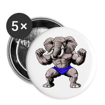 Fitness Elefanten - Buttons groß 56 mm (5er Pack) - Weiß - Vorne