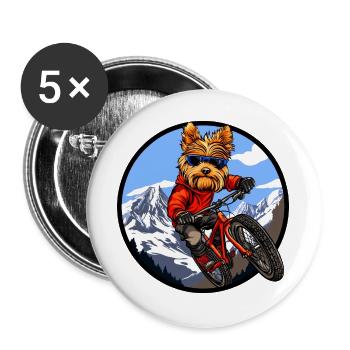 Yorkshire Terrier Mountainbike - Buttons groß 56 mm (5er Pack) - Weiß - Vorne