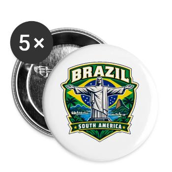 Brazil Pride Emblem | Der Retter Rio - Buttons groß 56 mm (5er Pack) - Weiß - Vorne