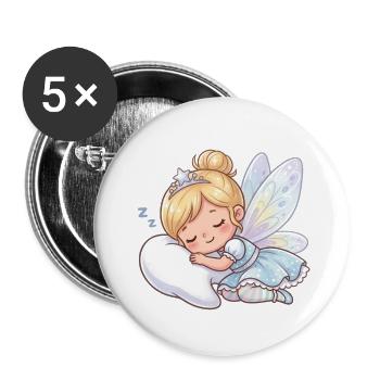 Schlafende Zahnfee Pastell - Buttons groß 56 mm (5er Pack) - Weiß - Vorne