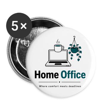 Home Office Kaffee und Pflanzen - Buttons groß 56 mm (5er Pack) - Weiß - Vorne