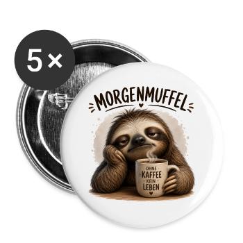 Morgenmuffel Sloth mit Kaffee - Buttons groß 56 mm (5er Pack) - Weiß - Vorne
