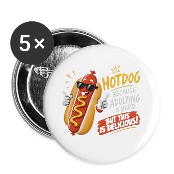 Freche Sonnenbrillen-Hotdog: Erwachsenen-Pause - Buttons groß 56 mm (5er Pack) - Weiß - Vorne