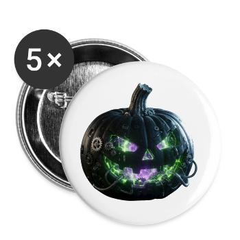 Steampunk-Neon-Kürbis der Zahnräder - Buttons groß 56 mm (5er Pack) - Weiß - Vorne
