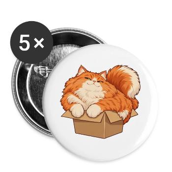 Katze im kleinen Karton - Buttons groß 56 mm (5er Pack) - Weiß - Vorne