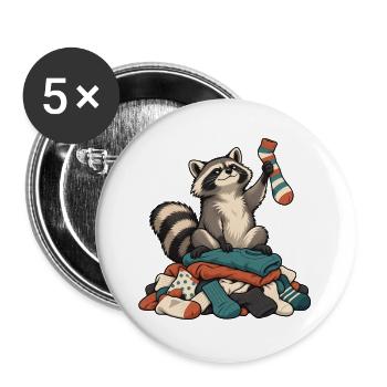 Waschbär auf dem Wäscheberg - Buttons groß 56 mm (5er Pack) - Weiß - Vorne