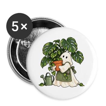 Geist mit Zimmerpflanze - Buttons groß 56 mm (5er Pack) - Weiß - Vorne