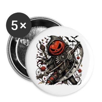 Kürbiskopf-Sensenmann mit Axt - Buttons groß 56 mm (5er Pack) - Weiß - Vorne