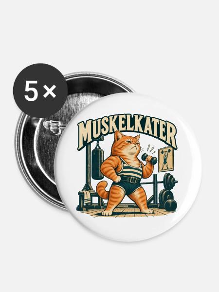 Muskelkater - Buttons groß 56 mm (5er Pack) - Weiß