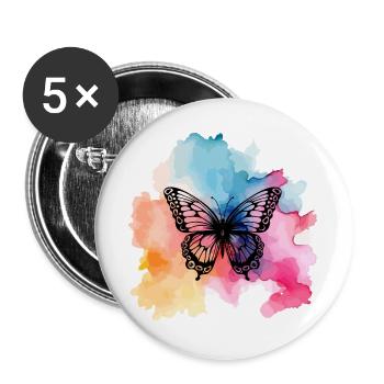 Bunter Schmetterling - Buttons groß 56 mm (5er Pack) - Weiß - Vorne