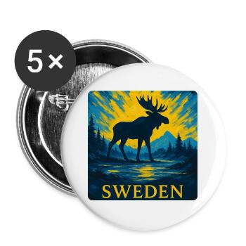 Schwedischer Elch im Abendlicht - Buttons groß 56 mm (5er Pack) - Weiß - Vorne