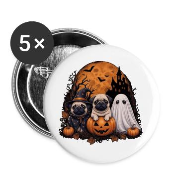 Mops Halloween - Buttons groß 56 mm (5er Pack) - Weiß - Vorne