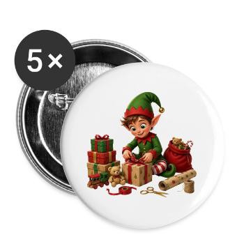 Elfen, der Weihnachten und Geschenke einpackt - Buttons groß 56 mm (5er Pack) - Weiß - Vorne