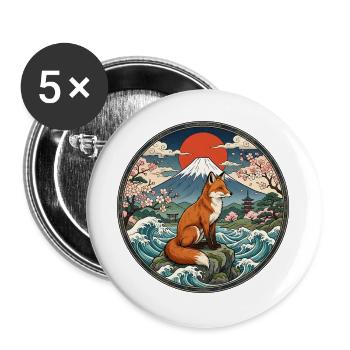 Fuchs vor dem Fuji - Buttons groß 56 mm (5er Pack) - Weiß - Vorne