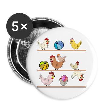Hühnerstall Hühner Wasserball - Buttons groß 56 mm (5er Pack) - Weiß - Vorne