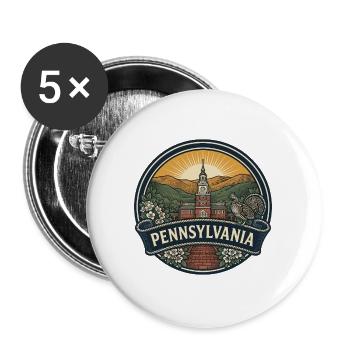 Reiseabzeichen der Pennsylvania Independence Hall - Buttons groß 56 mm (5er Pack) - Weiß - Vorne