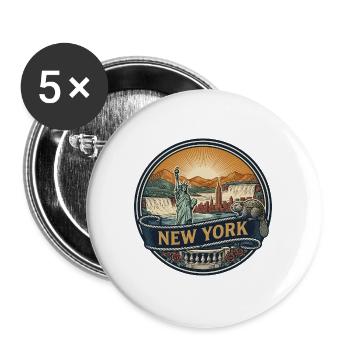 New York Skyline Vintage Reisesouvenir Geschenk - Buttons groß 56 mm (5er Pack) - Weiß - Vorne